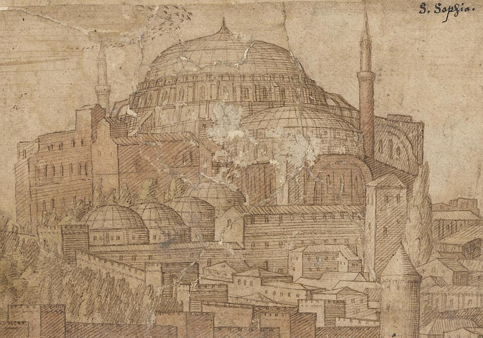 Απεικόνιση της Αγίας Σοφίας το 1559, μόλις έναν αιώνα μετά την άλωση του 1453, Μελχιώρ Λορκ