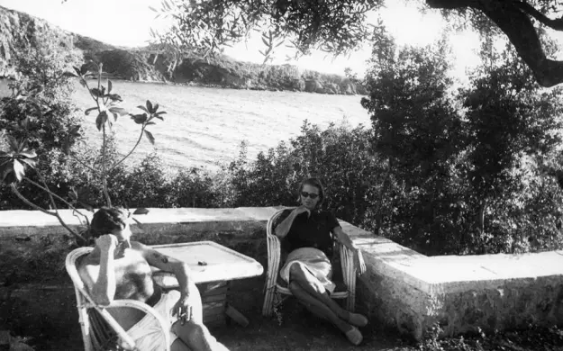 Patrick Leigh Fermor and his wife Joan on the veranda of their home in Kardamyli, in 1967.
